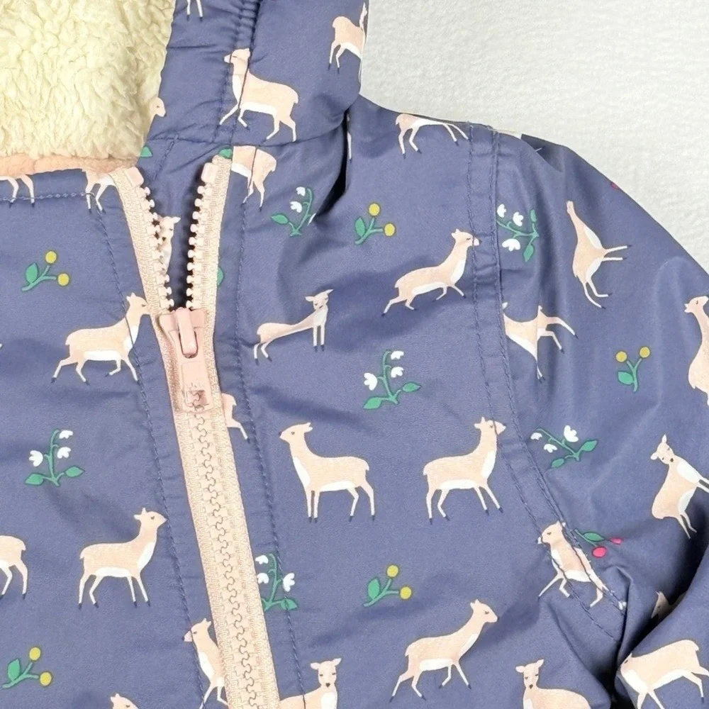 Baby‎ Boden Snowsuit Kids 12-18 Mos Navy Blue Deer Print Fleece Lined Bunting